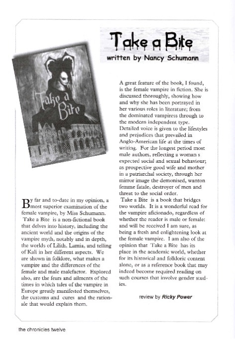image of the page in the Chronicles magazine with a review of Take A Bite by author Nancy Schumann